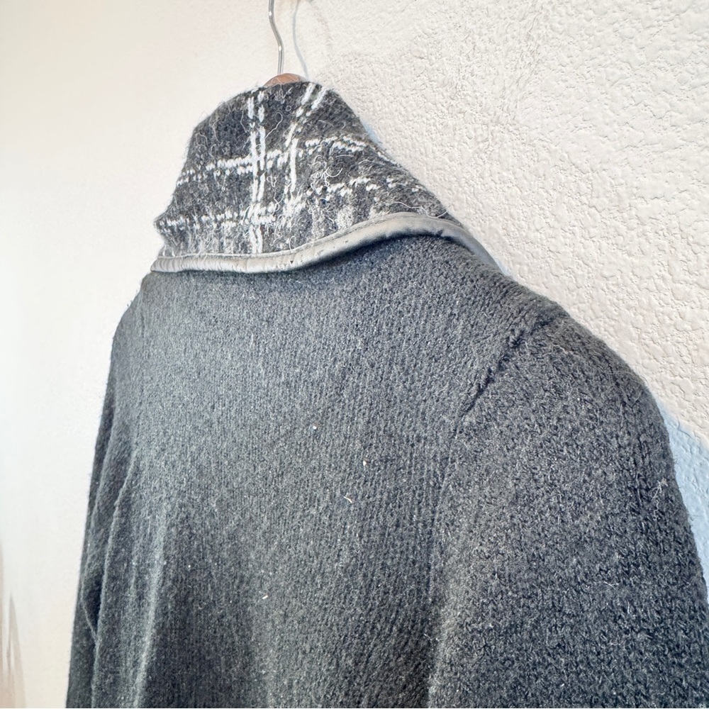 AVA Boho Open Front Cardigan Abstract Plaid Mohair Blend Sweater Small Luxury - Picture 10 of 11
